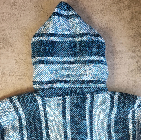 Art-Maz Baja Hoodie Unisex Small Blue Stripes Drug Rug Mexican Poncho Hippie - Picture 8 of 9